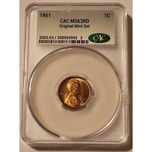 1951 Lincoln Wheat Cent MS63 RED CACG